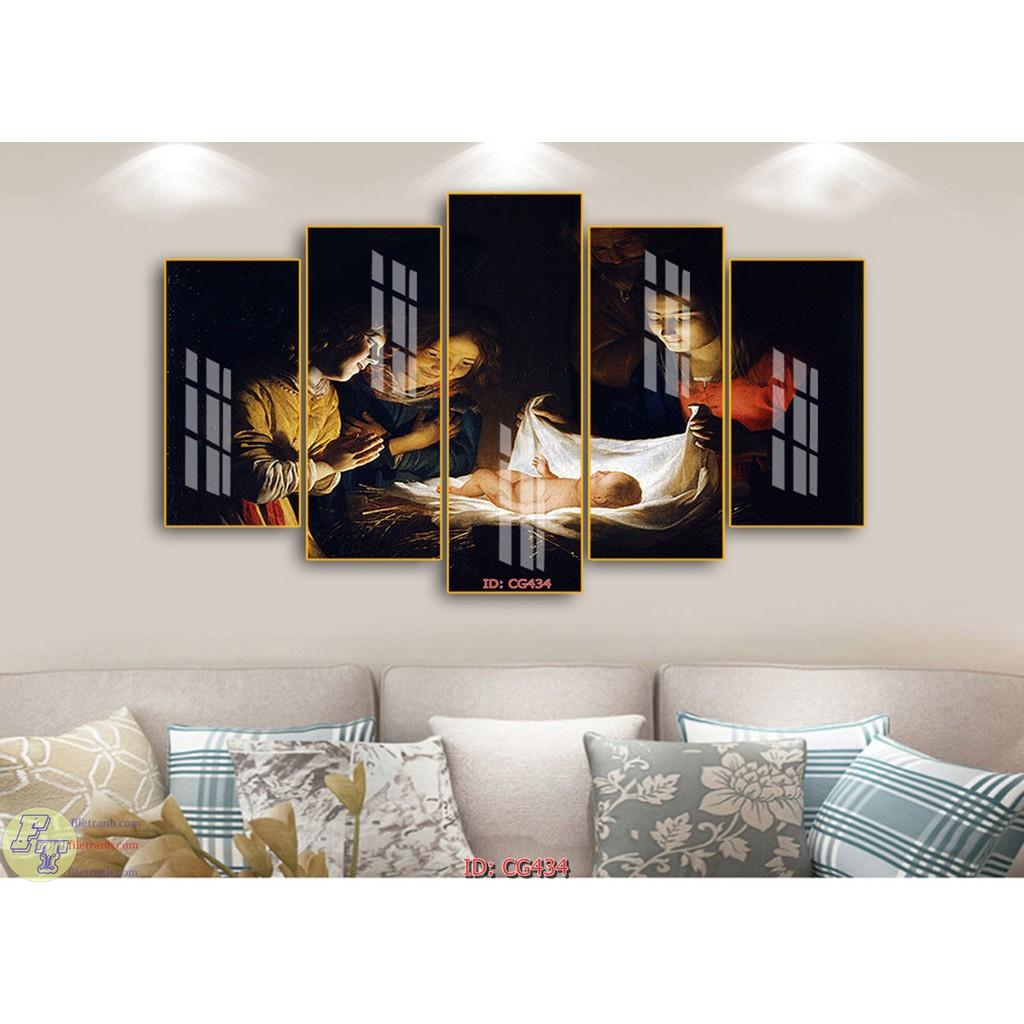 TRANH DÁN TƯỜNG KHUNG GỖ CÔNG GIÁO BỘ 5 TẤM
