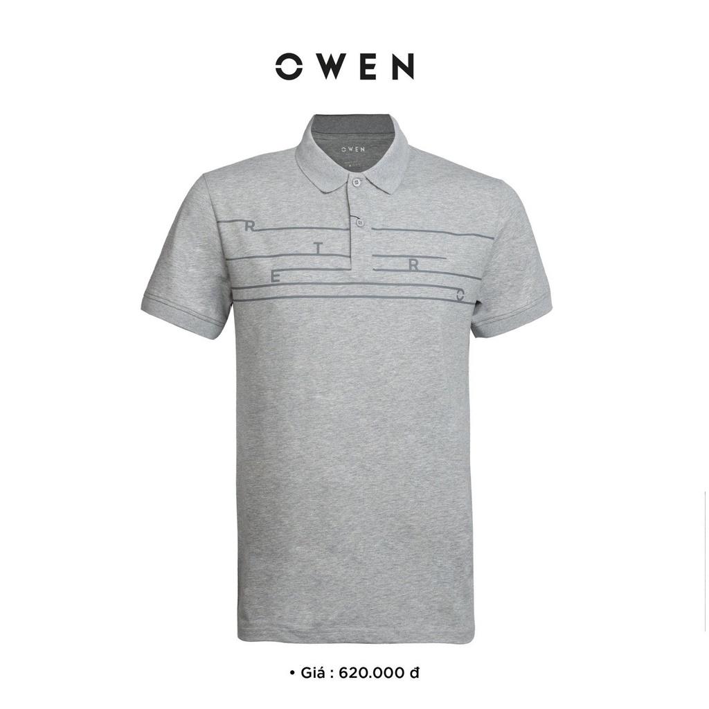 OWEN - Áo Polo nam ngắn tay Owen màu xám ghi kẻ ngang 231383 - Áo thun có cổ nam