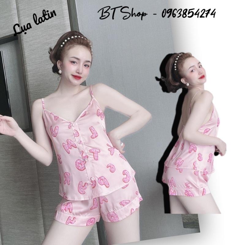 Đồ bộ set ngủ mặc nhà lụa latin 2 dây hoạ tiết freesize 42-57kg