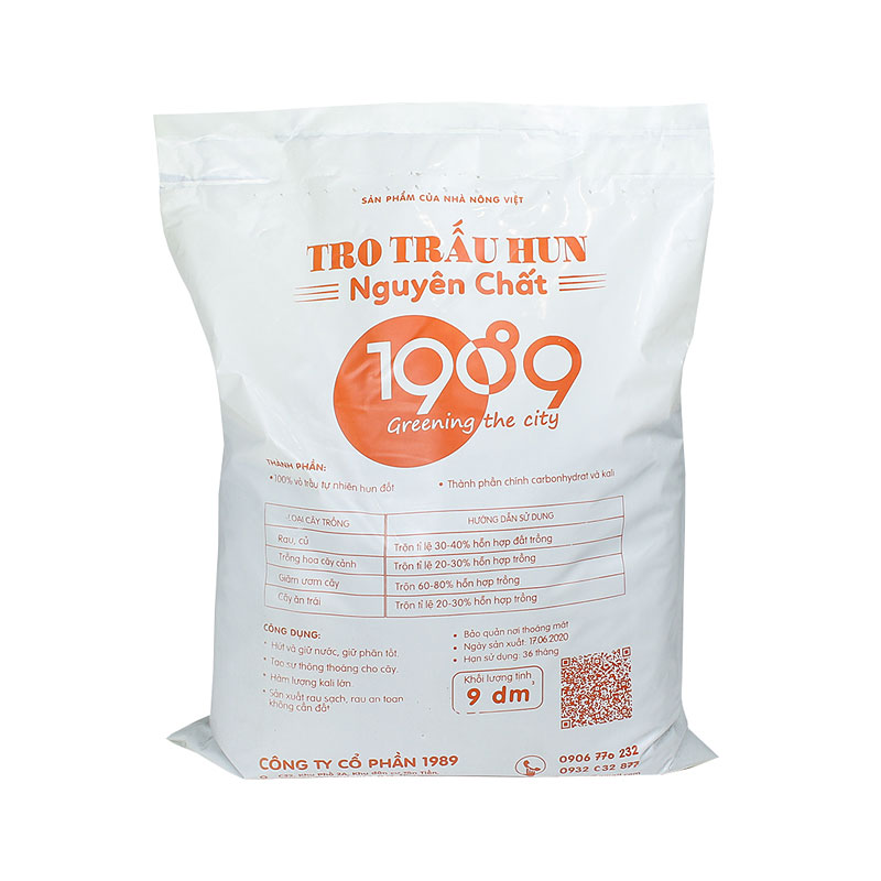 Tro Trấu Hun Nguyên Chất 1989 - Túi 9dm3  -  Không Lẫn Tạp Chất. Dùng Trồng Thuỷ Canh, Rau Mầm, Ươm Cây Con