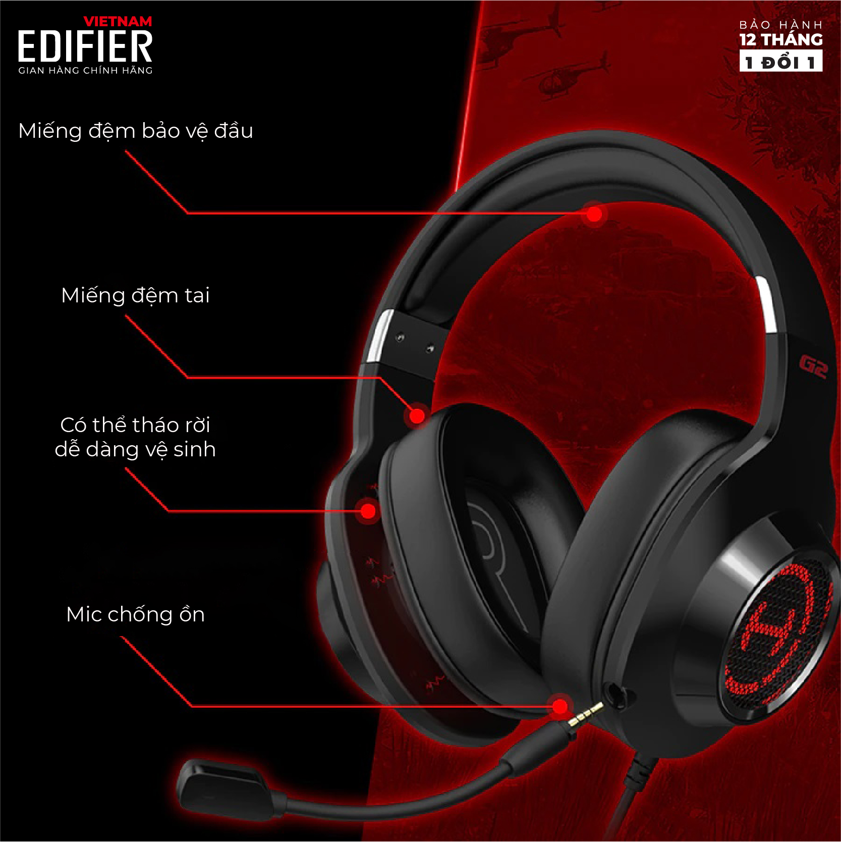 Tai nghe chụp tai có dây gaming 7.1 EDIFIER G2 II Hỗ trợ Mic chống ồn Âm thanh vòm - Hàng chính hãng