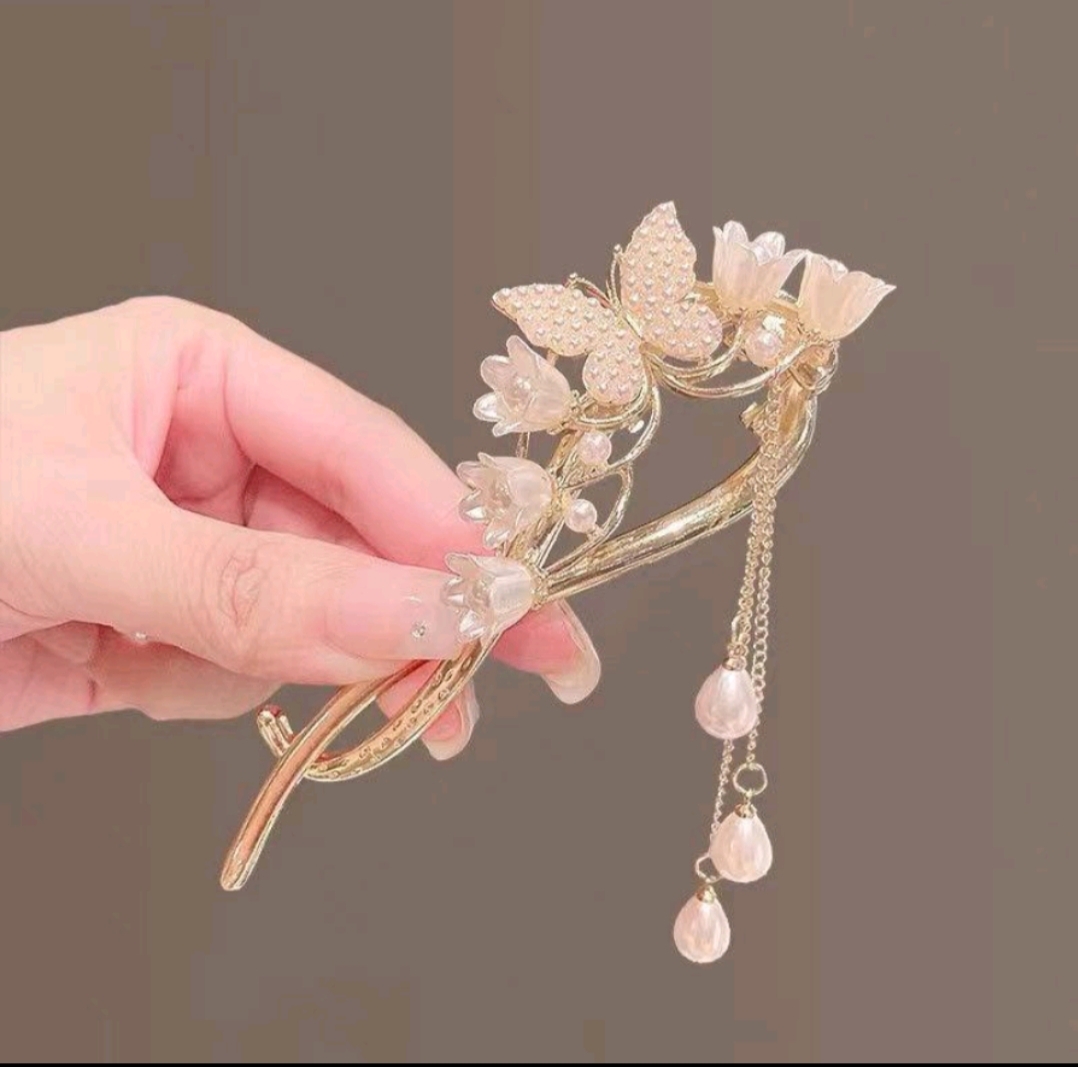 Kẹp Tóc Hình Hoa Phối Tua Rua Đính Ngọc Trai Thời Trang Cho Nữ