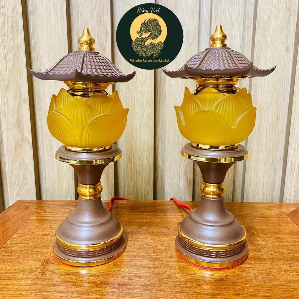 Cặp đèn nón 1 bông mái chùa cao cấp RỒNG VIỆT, đèn thờ ban thờ thần tài, ban thờ gia tiên