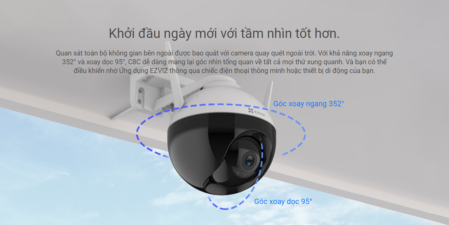 Camera Wifi Ezviz CS-C8C 2MP - Quay 360 Độ, Trang Bị Âm Thanh Mono, Chống Bụi Bẩn IP66, Chống Ngược Sáng Kỹ Thuật Số - Chính Hãng - Bảo Hành 24 Tháng