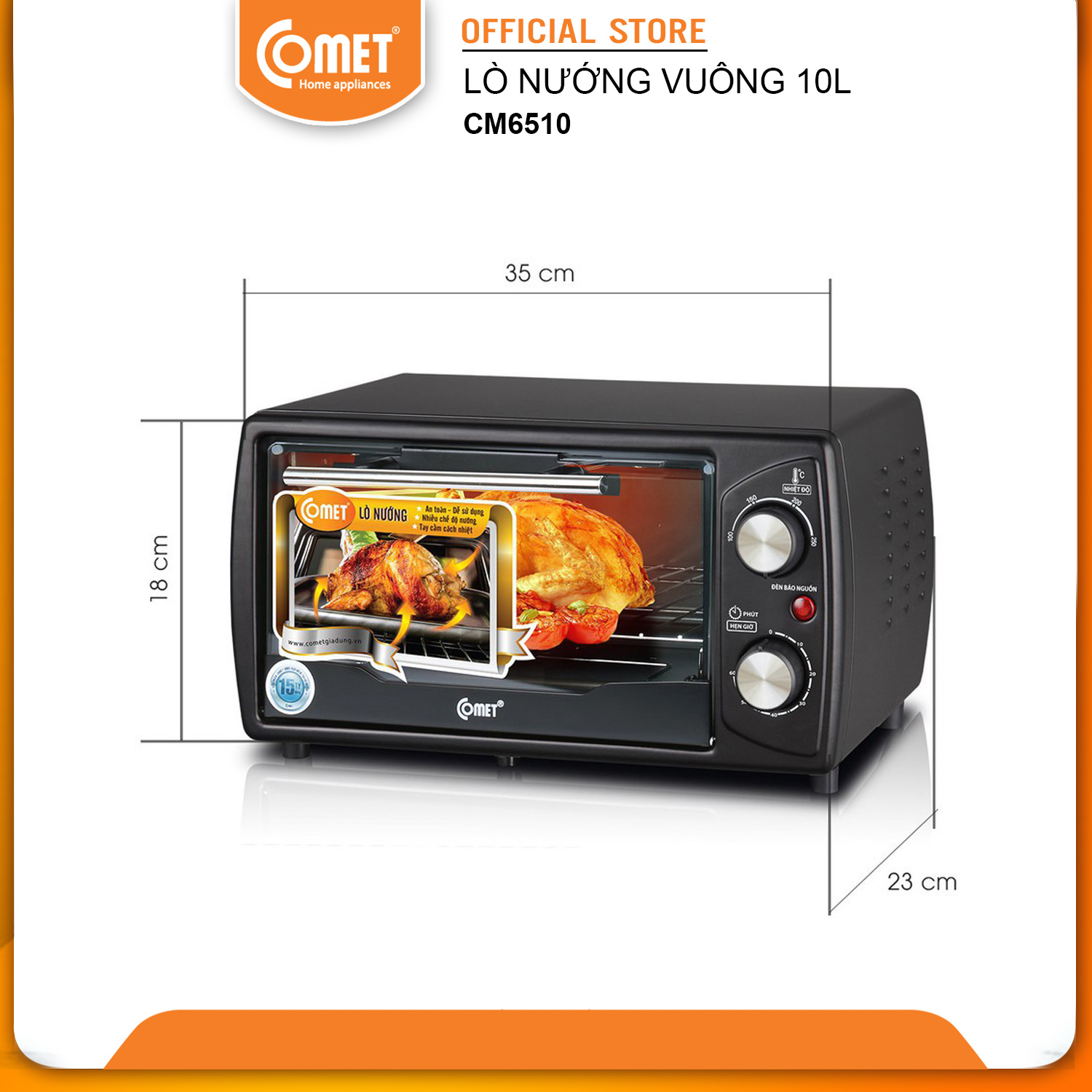 Lò Nướng Điện Đa Năng Comet CM6510 (10L) - Đen - Hàng Chính Hãng