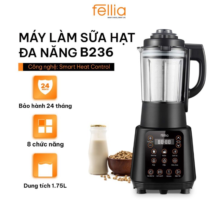 Máy làm sữa hạt đa năng Fellia B236 - 8 chế độ được cài đặt sẵn - Bảo hành 24 tháng-Hàng Chính Hãng