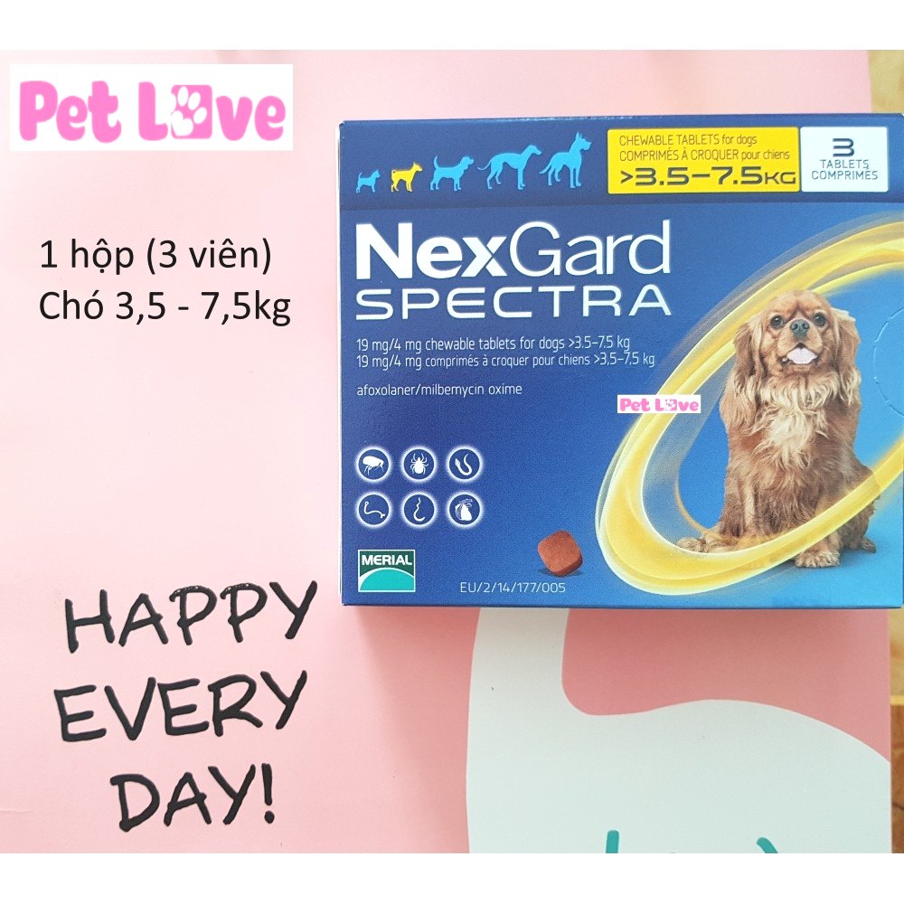 1 hộp (3 viên) NexGard Spectra trị giun, ghẻ, ve rận, viêm da (chó 3,5 - 7,5kg)