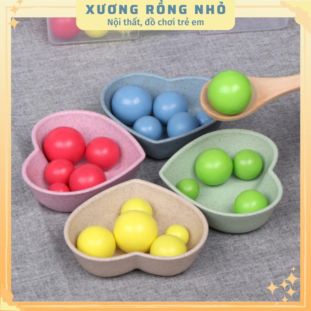 Đồ Chơi Gắp Bi Gỗ - Giáo Cụ Montessori Luyện Vận Động Tinh, Sự Khéo Léo, Tập Trung Cho Bé