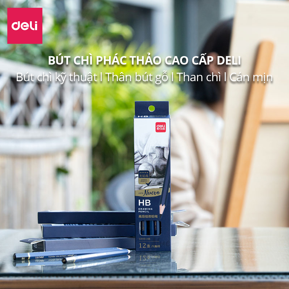 Bút Chì Phác Thảo Cao Cấp Deli Nuevo S999 | Độ Cứng Từ B - 14B, H, 2H, 3H, HB - 12 Chiếc