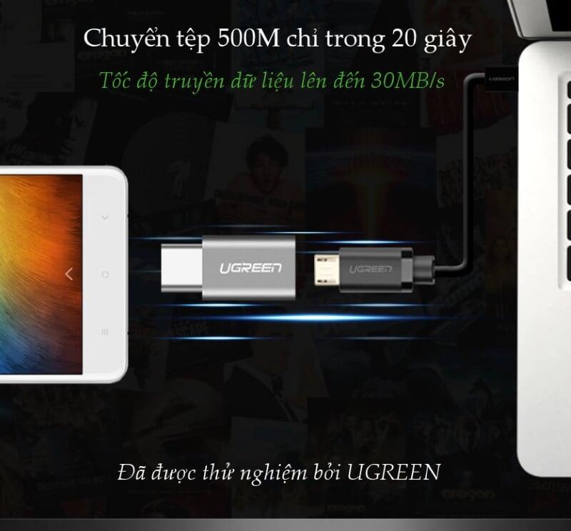 Ugreen UG50551US278TK Màu Đen Đầu chuyển đổi MICRO USB sang TYPE C hỗ trợ OTG - HÀNG CHÍNH HÃNG