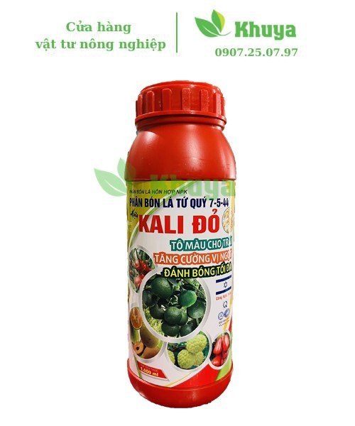 Phân bón lá hỗn hợp NPK Tứ quý 7-5-44 Kali Đỏ 1 lít Lên màu đẹp - Tăng độ ngọt