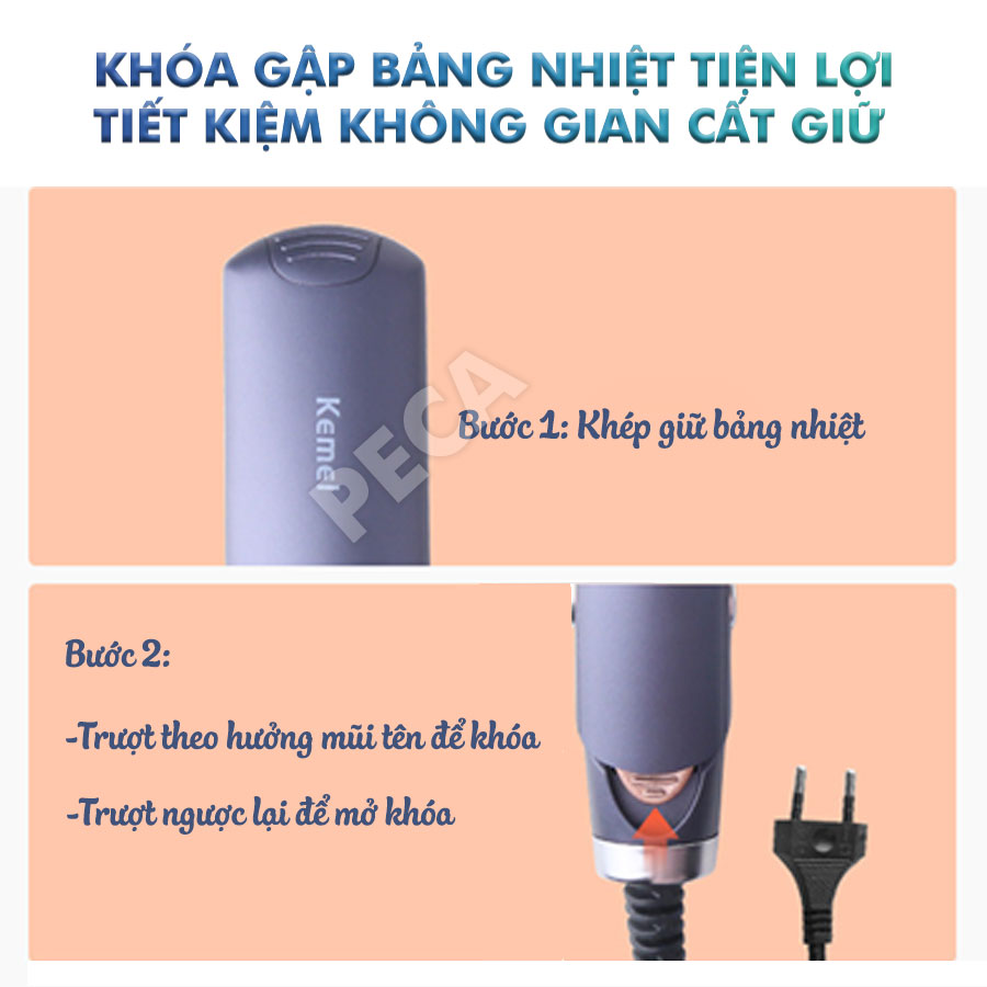 Máy duỗi tóc Kemei KM-740 điều chỉnh 6 mức nhiệt độ bảng nhiệt lớn sử dụng được cho mọi loại tóc - Hàng chính hãng