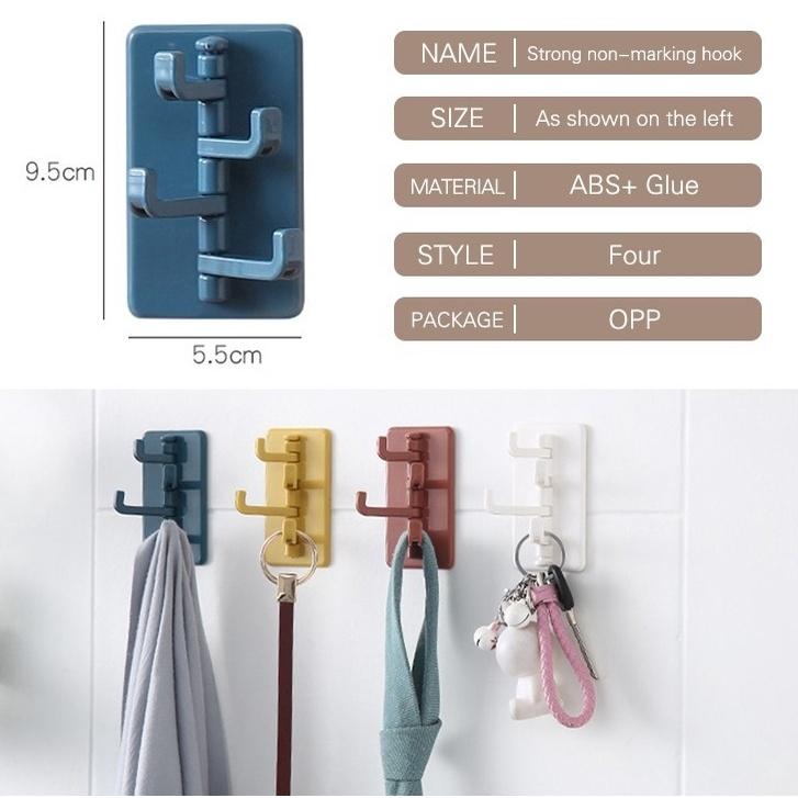 COMBO 03 Móc treo chữ nhật 4 chấu Dán Tường chắc chắn