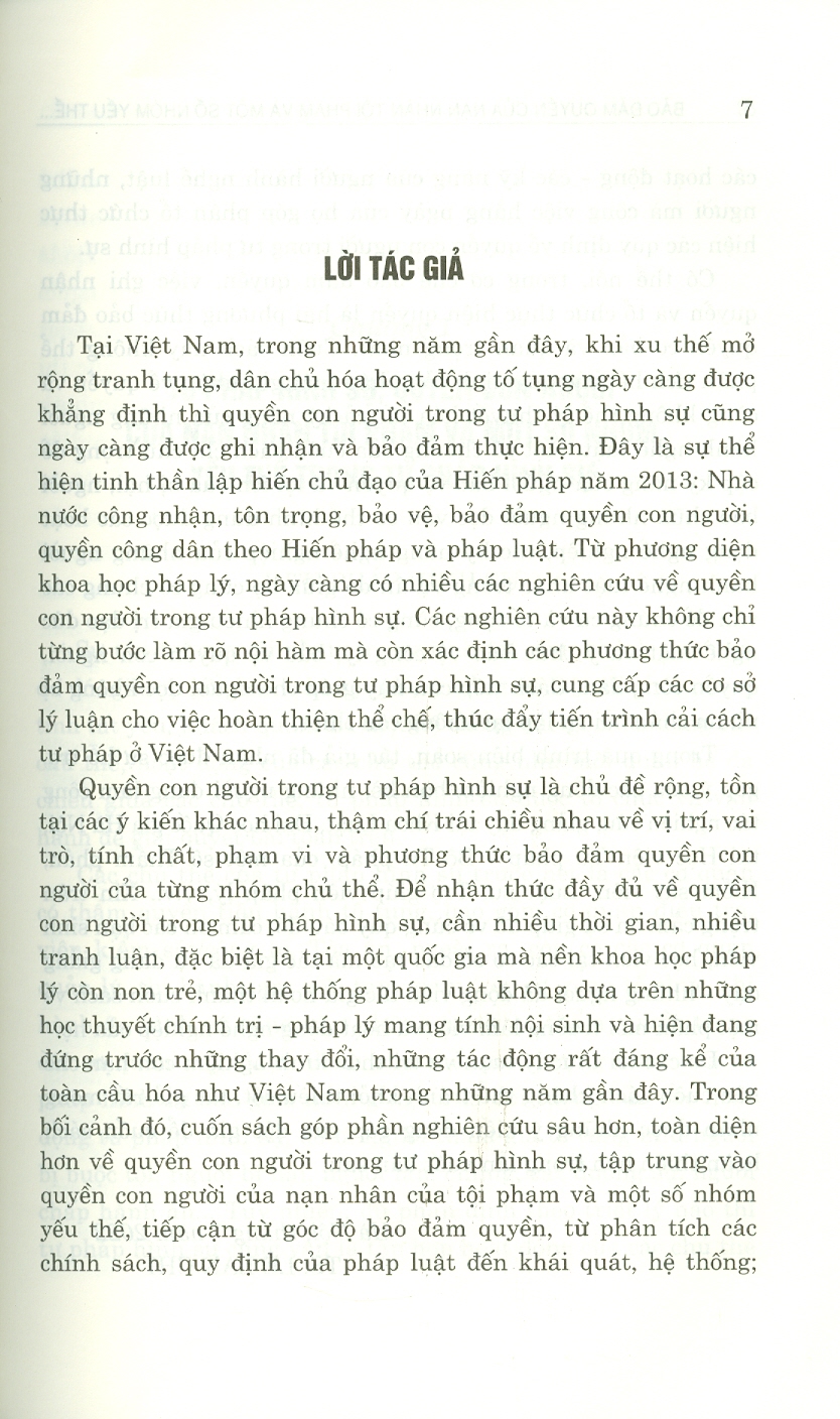 Bảo Đảm Quyền Của Nạm Nhân Và Một Số Nhóm Yếu Thế Trong Tư Pháp Hình Sự: Từ Quy Định Của Pháp Luật Đến Hoạt Động Của Người Hành Nghề Luật (Sách chuyên khảo)