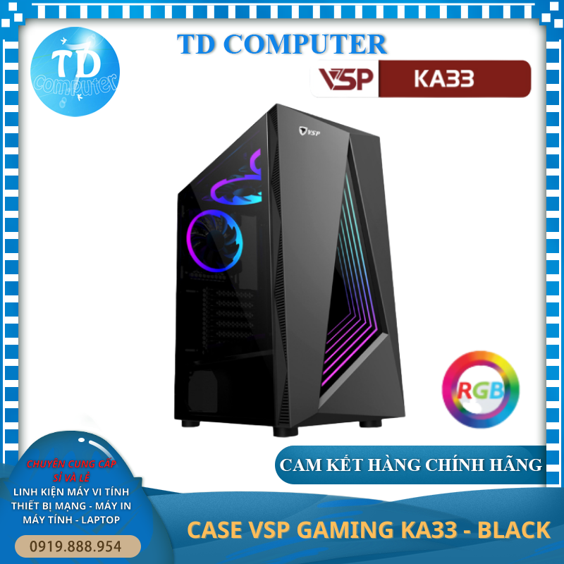 Vỏ máy tính Case VSP KA33 [ĐEN] LED Gaming (ITX/M-ATX/ATX) không kèm FAN - Hàng chính hãng TECH VISION phân phối