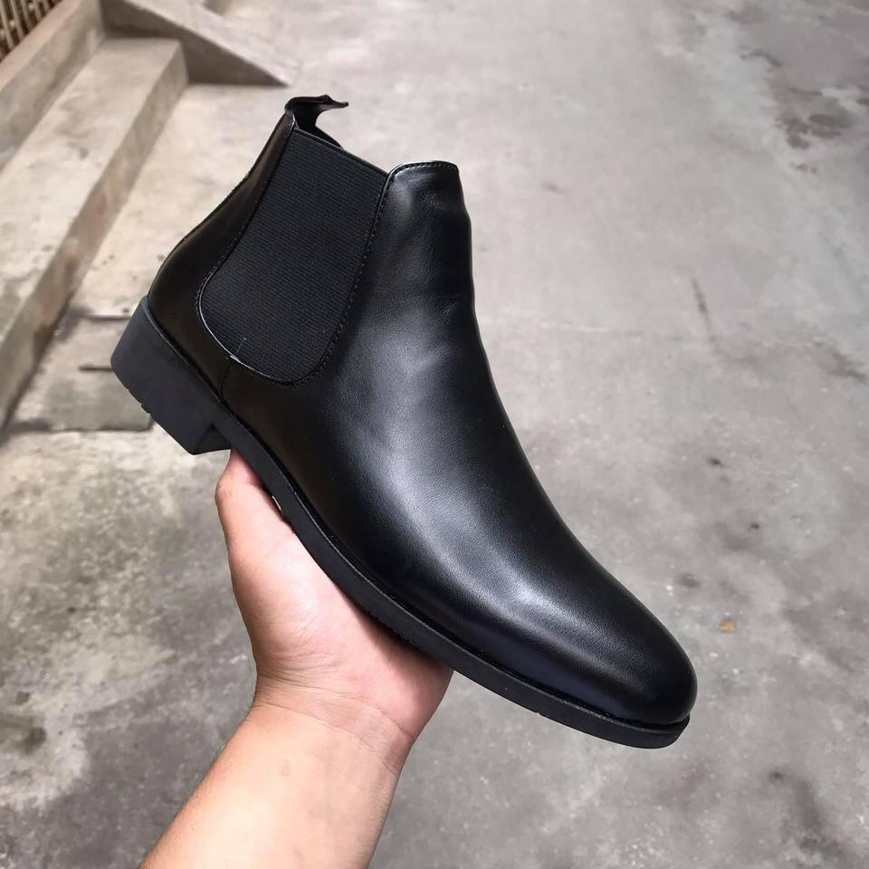 Giày Nam Chelsea Boot Cao Cổ Cao Câp UDANY - GCN08 - Da Bò Thật Trơn Xịn Không Nhăn Màu Đen