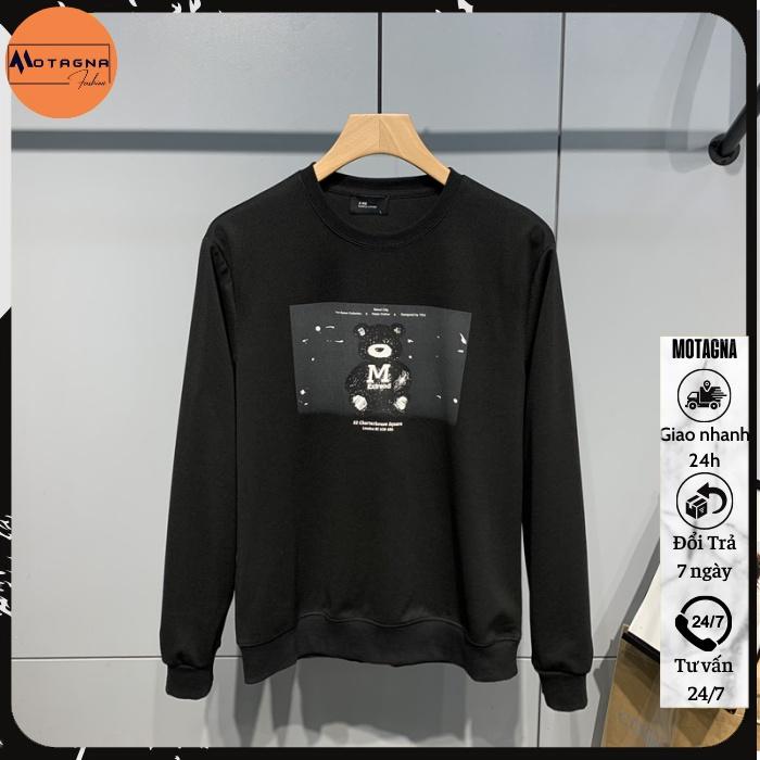 Áo sweater nam dáng ôm, Áo nỉ tay dài chất đẹp cá tính in Gấu Đen cute mã NZ666
