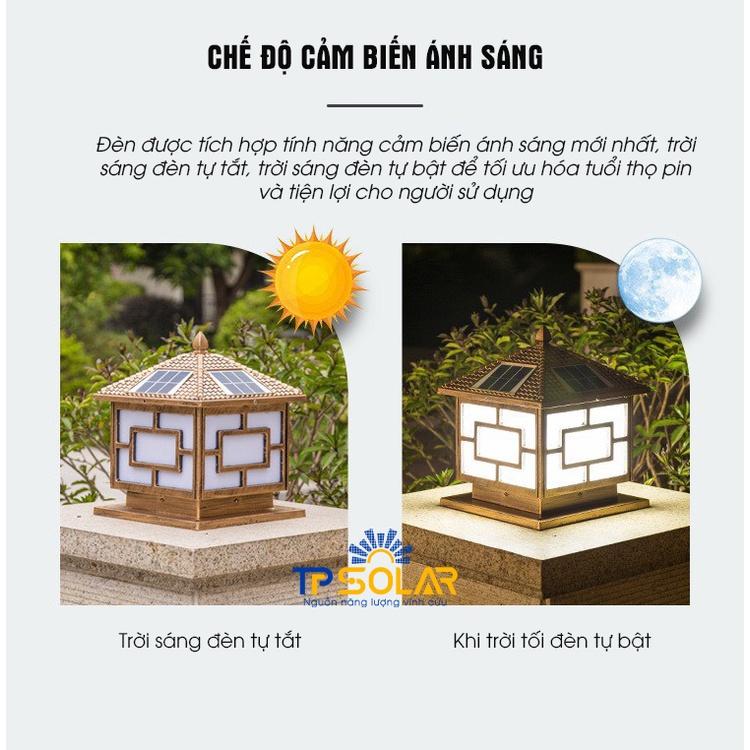 Đèn Trụ cổng Vuông Có Mái Năng Lượng Mặt Trời TP Solar TP-Z04 25x25x31cm Trang Trí Cổng, Chống Nước