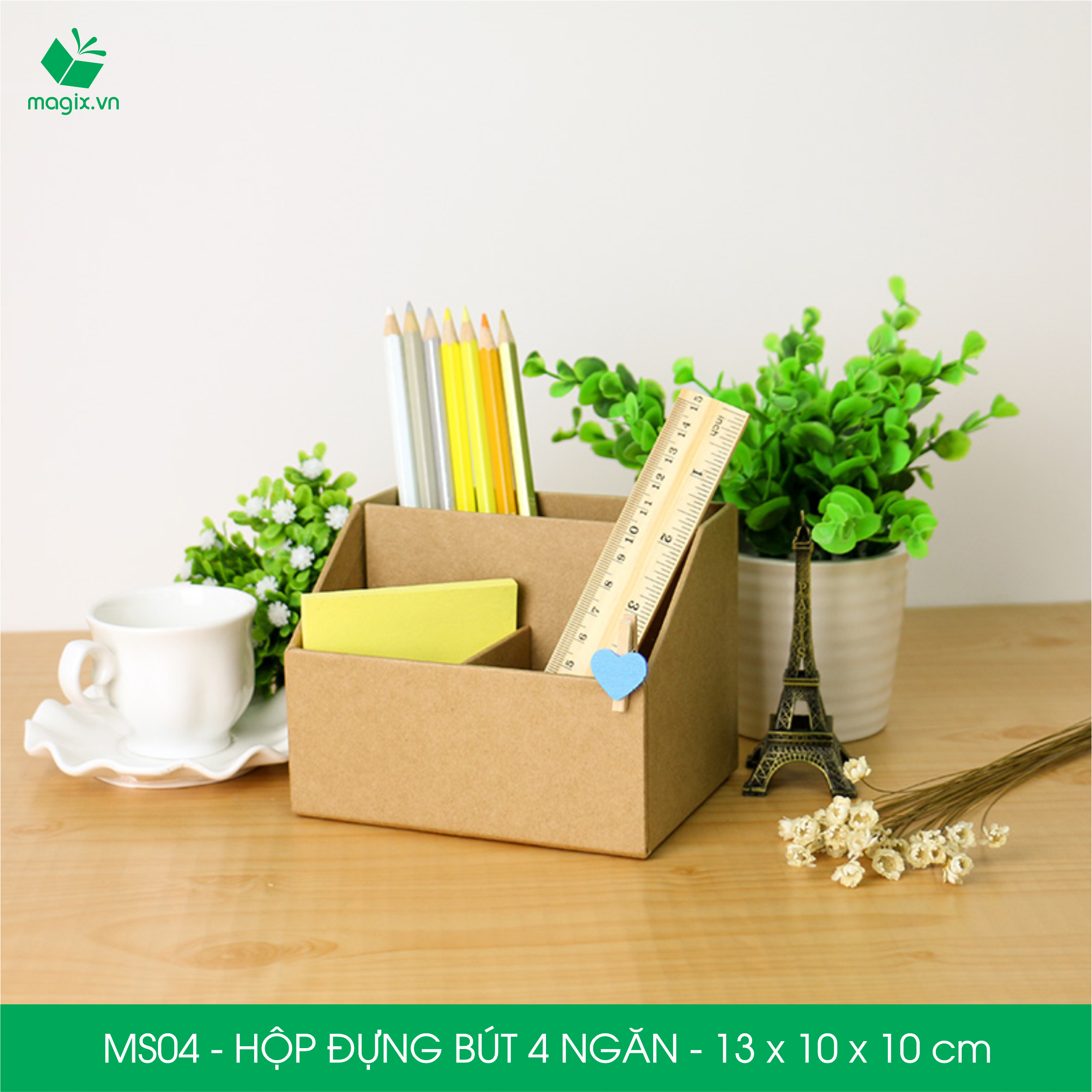 MS04 - Hộp đựng bút 4 ngăn đa năng bằng giấy carton - Kệ đựng bút để bàn