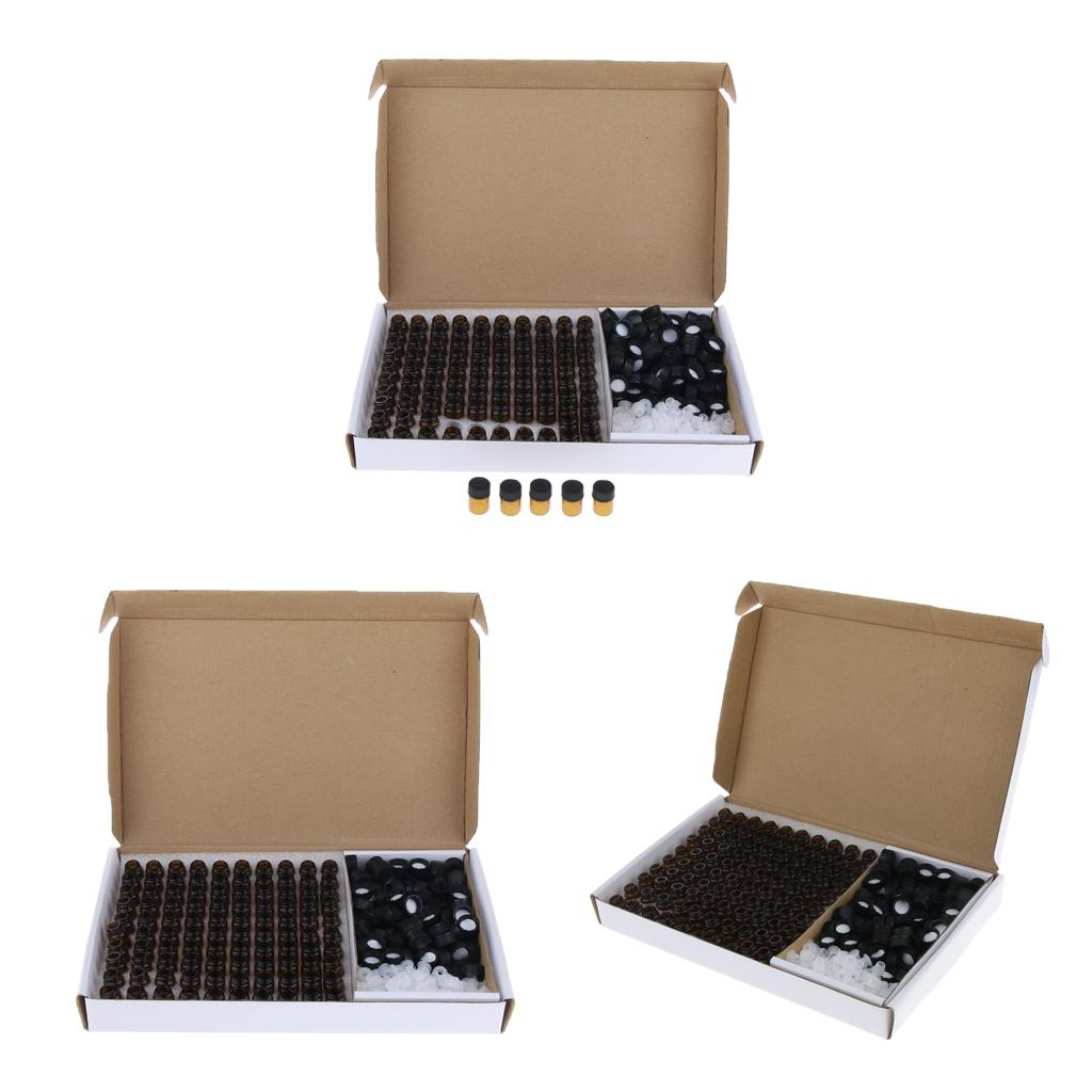 300x Amber Glass Essential Oil Bottle With Orifice Reducer Black Caps 1ml