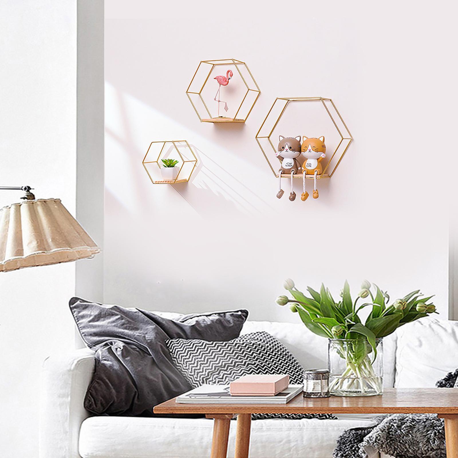Set of 3 Modern Hexagon Iron Wall Shelf Display Floating Shelf