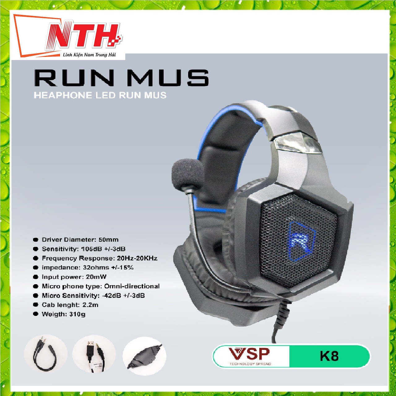 Tai Nghe VSP K8 LED- hàng chính hãng