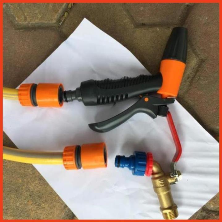 Vòi tưới cây rửa xe 6m-7m-8m tay bóp tùy chỉnh nhiều chế độ 319498622-1622-3 mầu cam