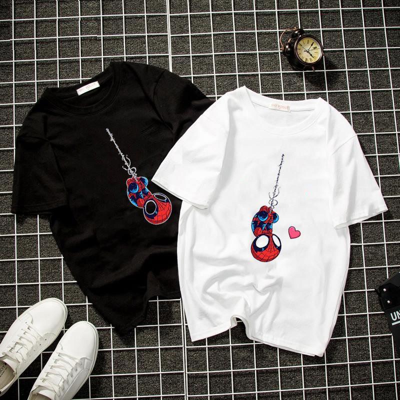 Áo thun unisex Hàn Quốc in người nhện chibi đu dây vải dày mịn 2019T1017