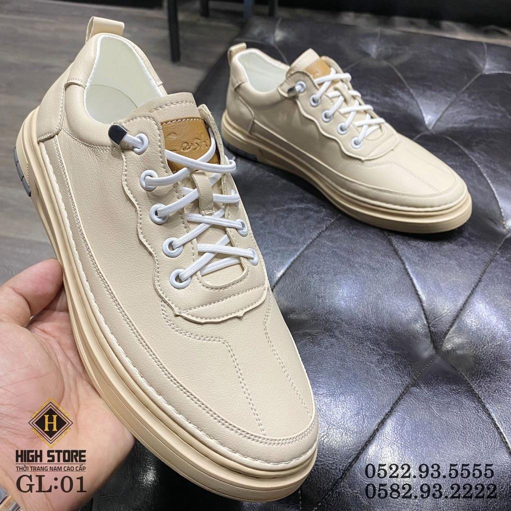 Giày thể thao nam da bò đế cao su mềm nguyên khối - giày sneaker nam phong cách trẻ trung năng động GL01