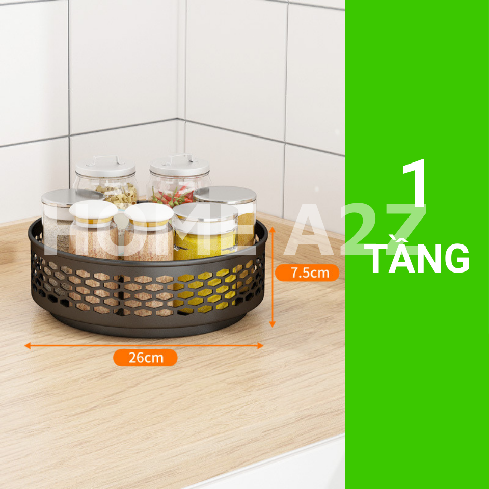 Kệ Gia Vị Xoay 360 Thép Carbon Sơn Tĩnh Điện Cao Cấp, Kệ Xoay Gia Vị Nhà Bếp 1/2/3 Tầng