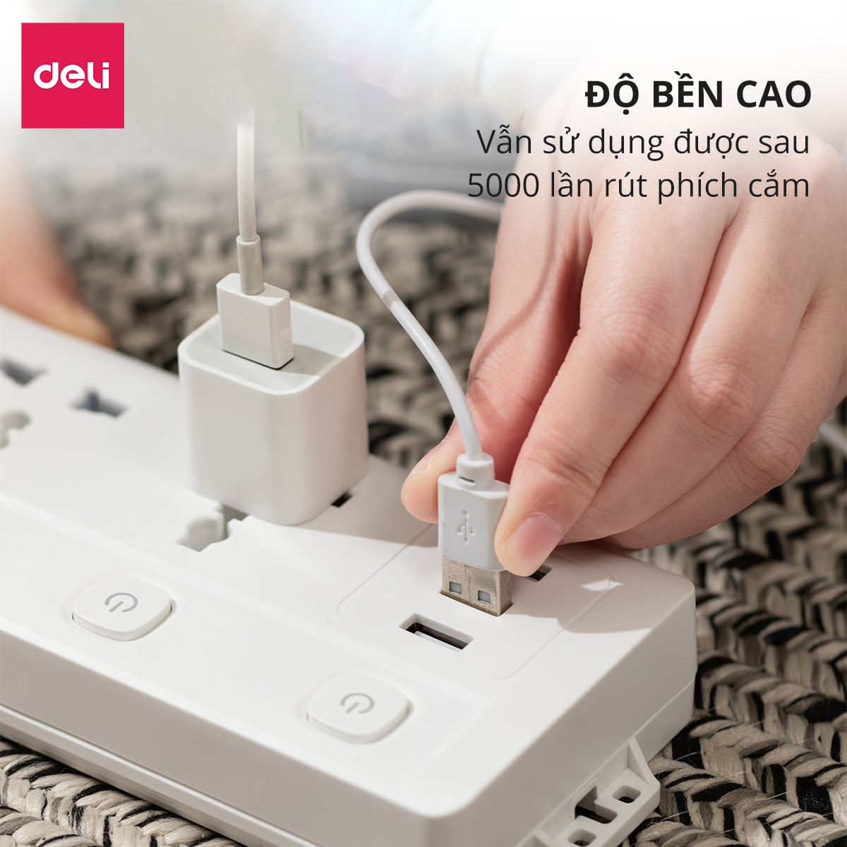 Ổ Cắm Điện Đa Năng Kèm Cổng USB CÔNG TẮC RIÊNG Chống Giật Chống Cháy Chất Lượng Cao Deli - Hàng Chính Hãng - ET409 410 411