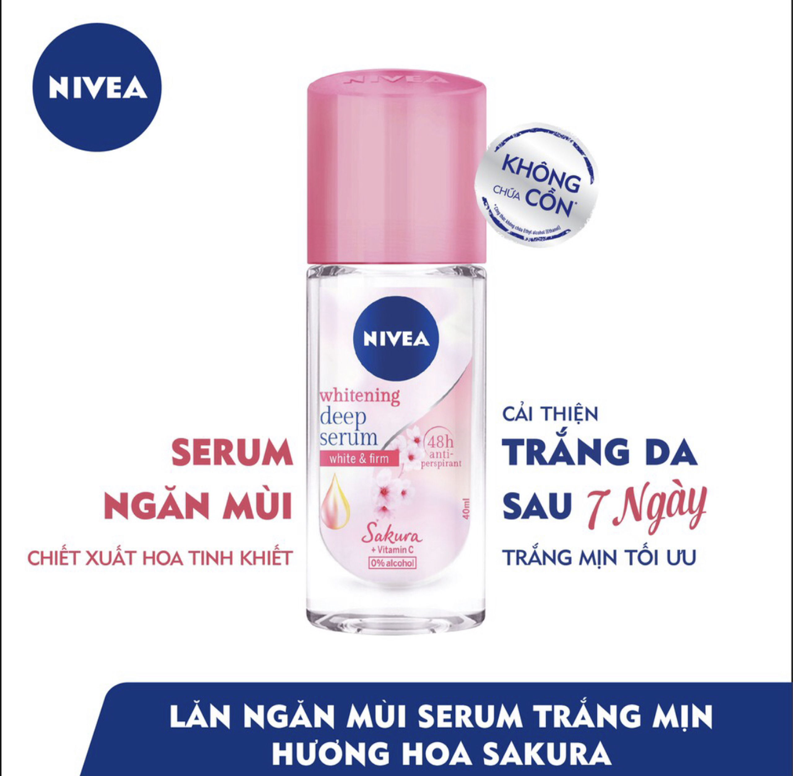 Bộ Đôi Xịt và Lăn Ngăn Mùi Nivea Serum Trắng Mịn Hương Hoa Anh Đào Sakura (150ml+40ml)