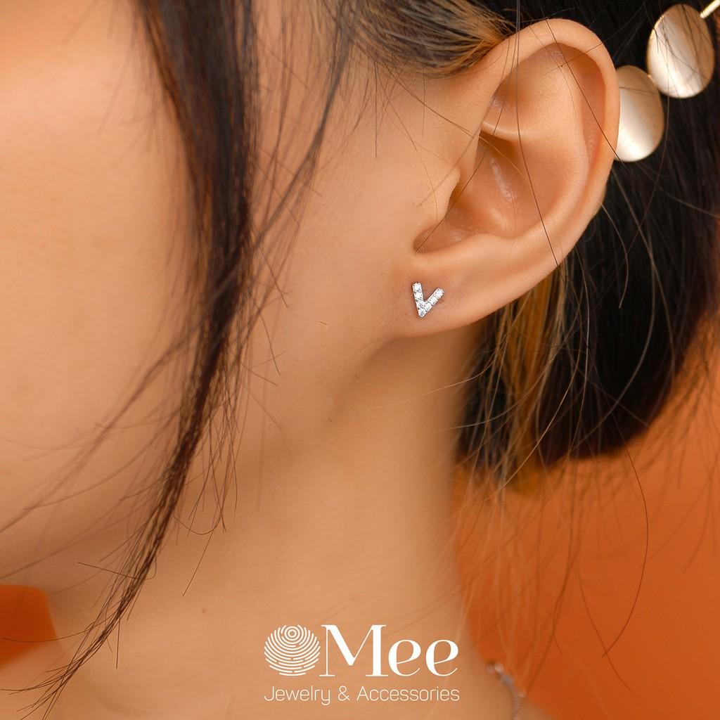 Khuyên tai bạc 925 MEE bông tai chữ V đính đá, tặng kèm chốt bạc nguyên chất - E6633