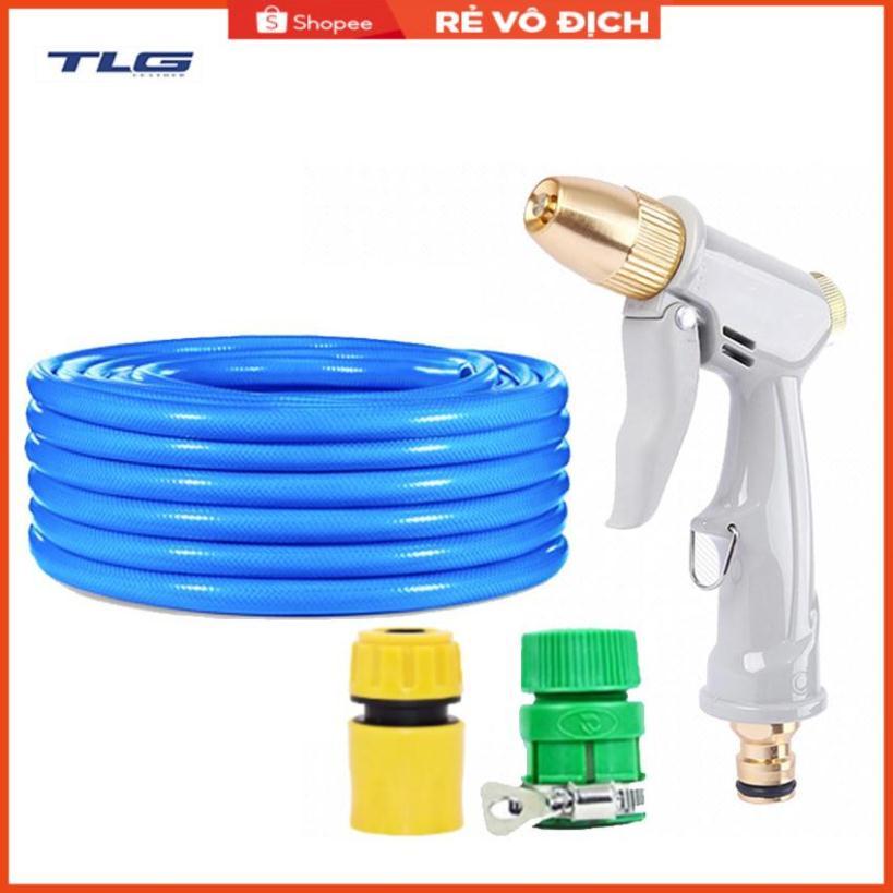 Bộ dây vòi xịt nước rửa xe, tưới cây tăng áp 3 lần, loại 15m (cút nhựa nối nhựa xanh) 206846