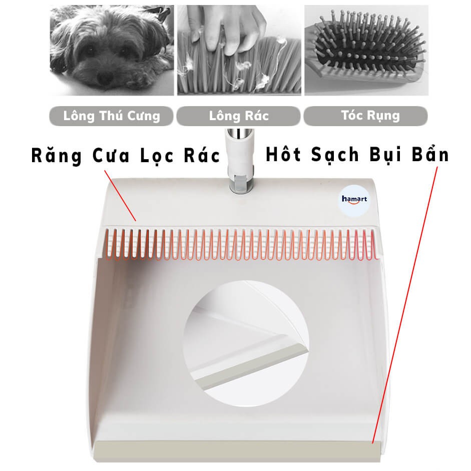 Chổi Quét Nhà Thông Minh Hamart 2in1 Chổi Nhựa Kèm Hót Rác Gấp Gọn - XOAY 180° KY LỌC RÁC