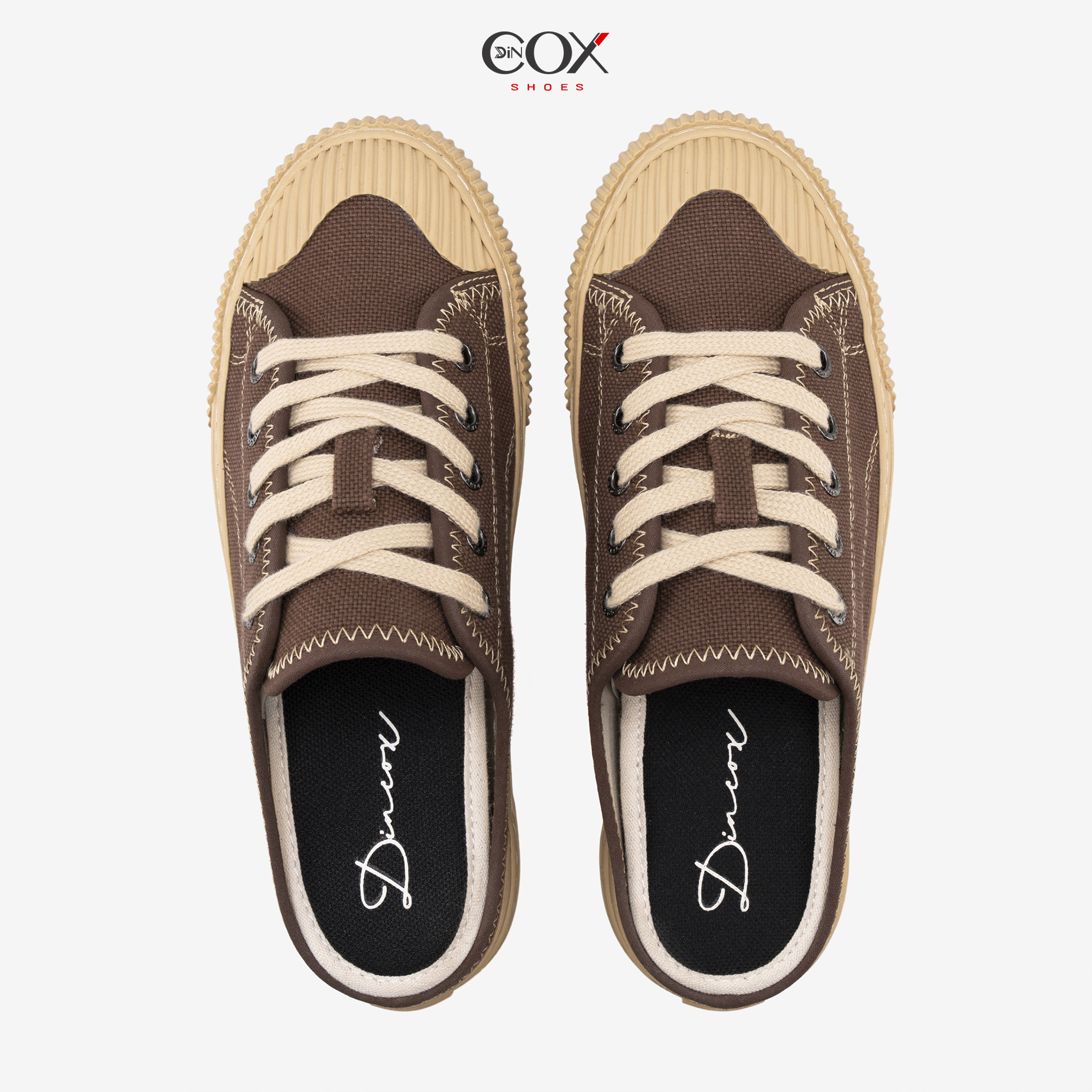 Giày Sục Đạp Gót Mules Vải Sneaker Unisex Tăng Chiều Cao 4cm DINCOX E10 CHOCO MILK