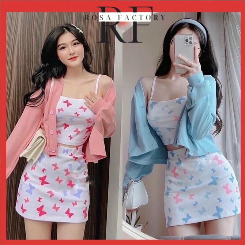 Bộ Áo Cardigan ống Croptop Bướm kèm Khoác tay Kèm DK-0046