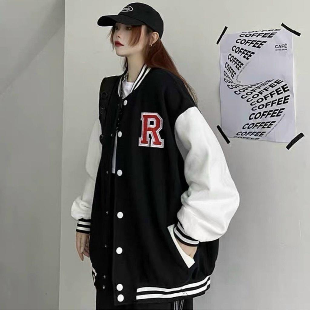 Áo Khoác Bomber Varsity Jacket Thêu Chữ R Raysoran Chất Nỉ Bông Mịn Đẹp