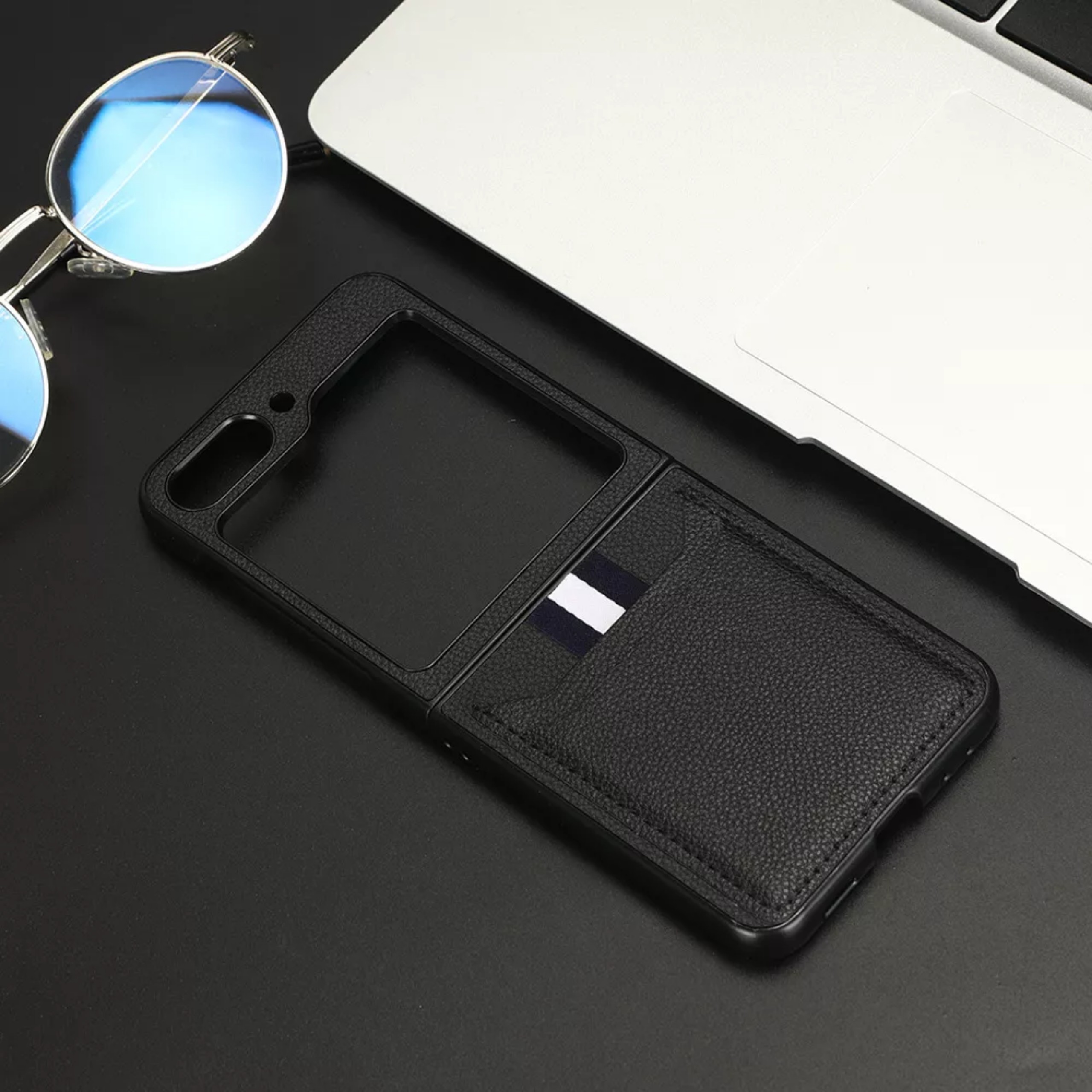 Ốp lưng cho samsung Zflip5 - Z flip5 - Z flip 5 vân da có ngăn đựng thẻ