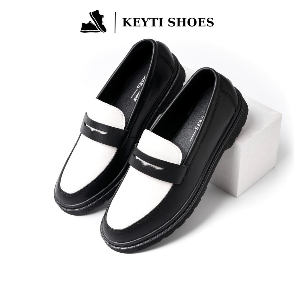 Giày Penny Loafer Black White da nguyên tấm, Giày Sơn Tùng Đế Phíp Cao Cấp