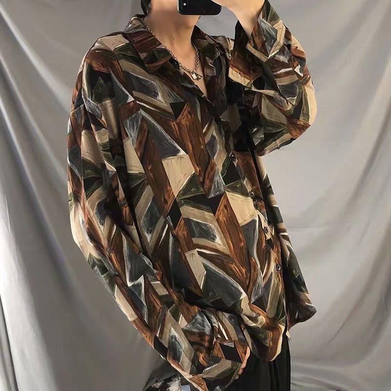 Áo Sơ Mi Nam Tay Dài Dáng Rộng In Họa Tiết Thời Trang Size M-2Xl