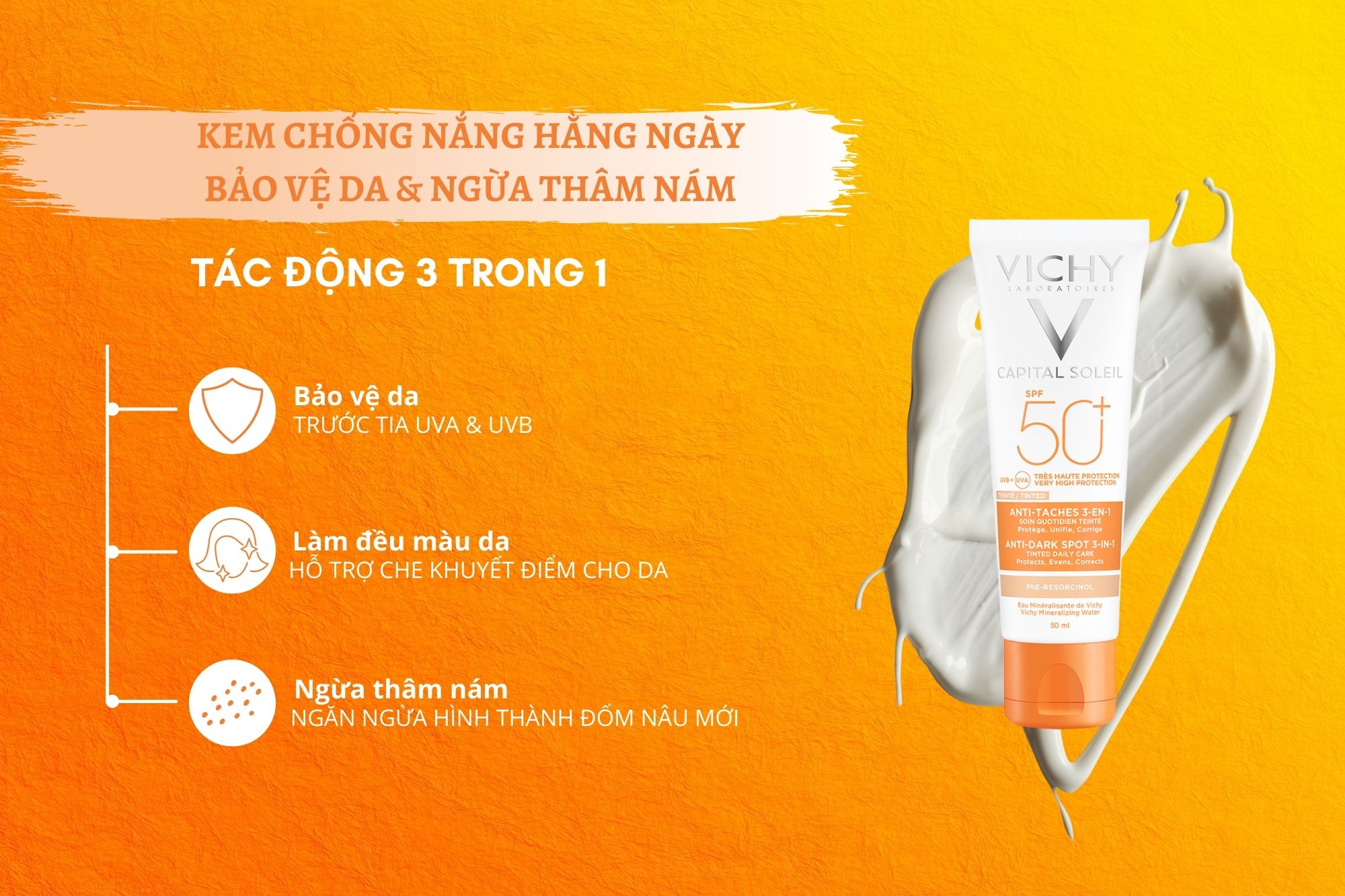 Kem Chống Nắng Ngăn Sạm Da, Giảm Thâm Nám Vichy SPF50 Chống Tia UVA - 100791635