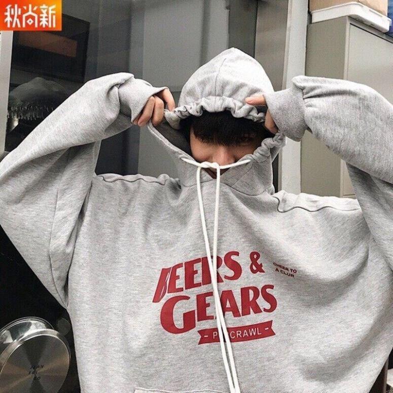 Áo Khoác Hoodie Chống Bụi Cho Nữ Cho Nam Có 3 Màu, Nỉ unisex In Hình BEERS &amp; GEARS form rộng