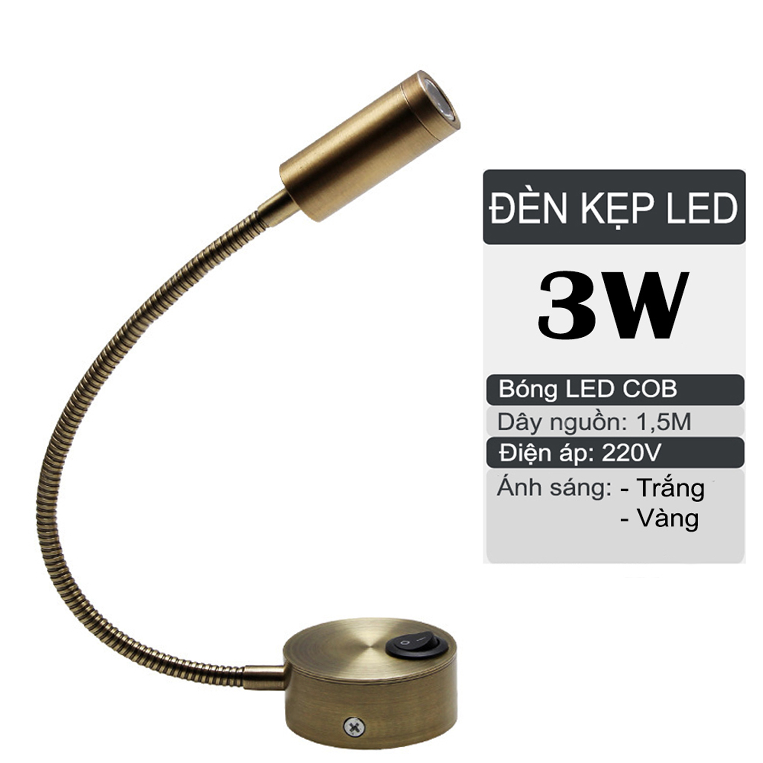 Đèn đọc sách đầu giường LED 3W, Loại gắn tường, Ánh sáng chiếu rọi điểm