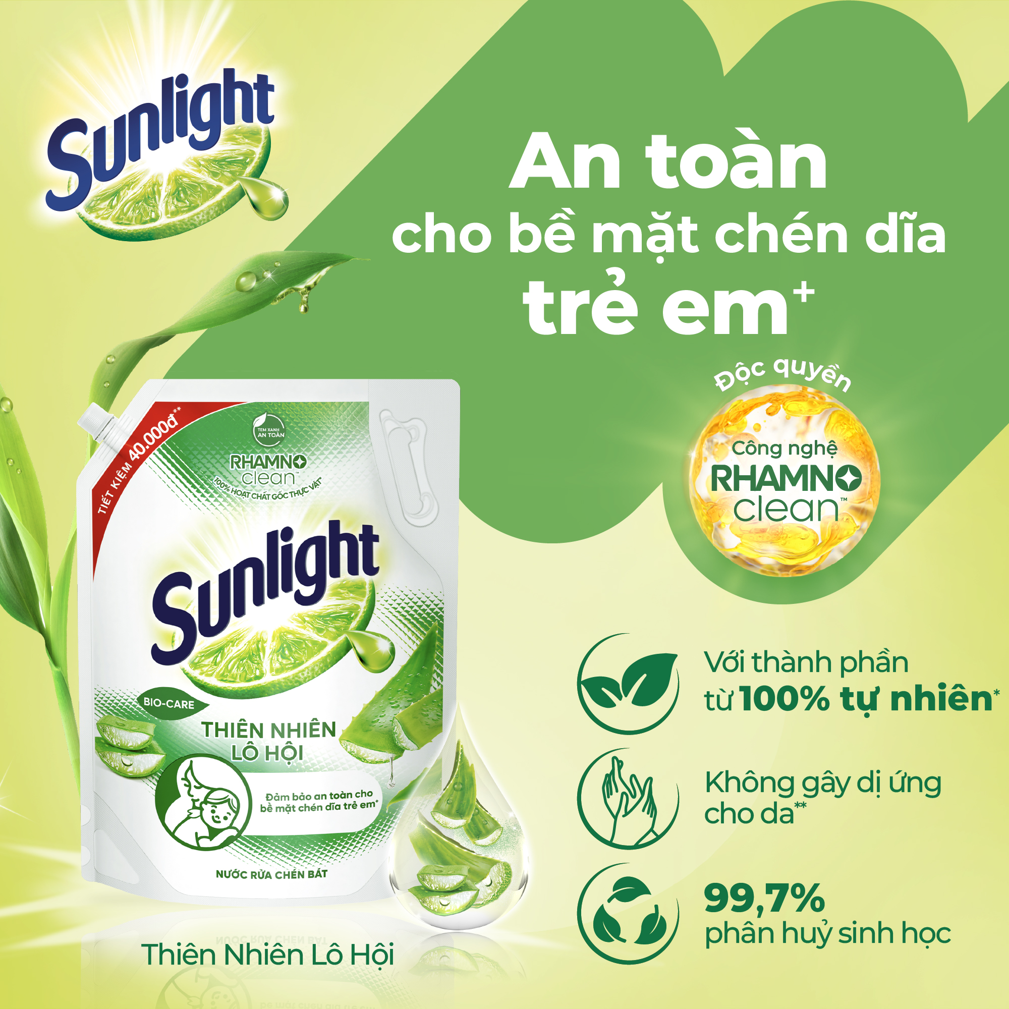 Nước Rửa Chén Sunlight Bio-Care Thiên Nhiên Lô Hội, Sạch Dầu Mỡ Dịu Nhẹ Cho Da Tay, Túi/Can 3.3kg/3.6kg