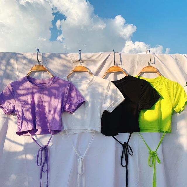 Áo croptop cột dây eo tay ngắn