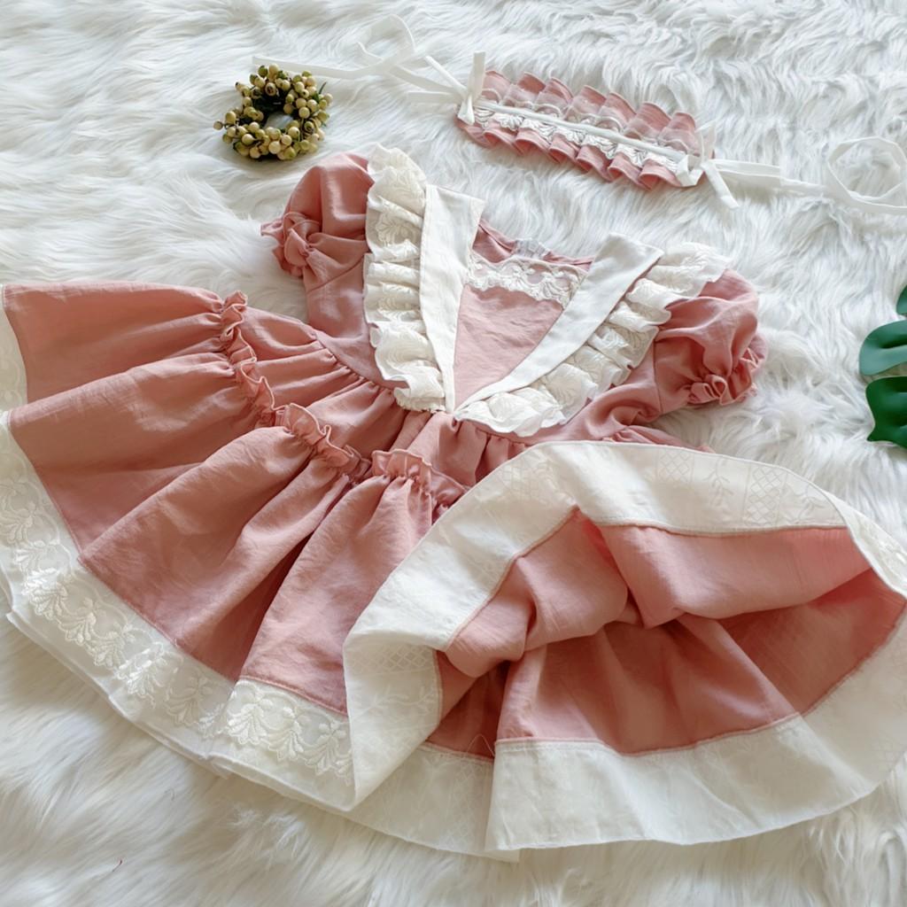 ĐẦM DOLY HỒNG NHẸ NHÀNG BÉ GÁI TẶNG KÈM TUBAN