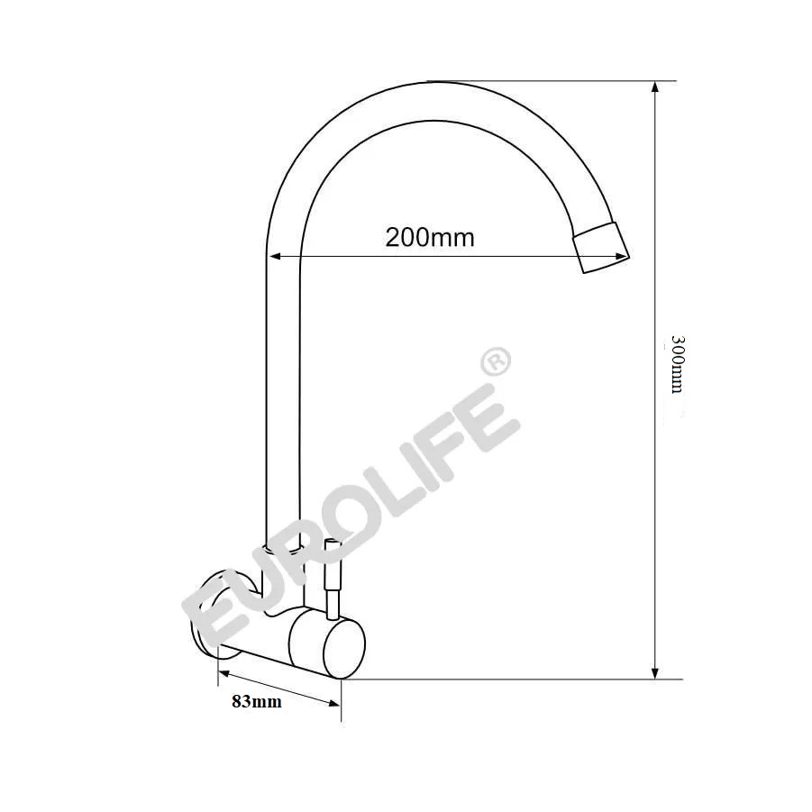 Vòi rửa chén lạnh âm tường Inox SUS 304 Eurolife EL-RC08