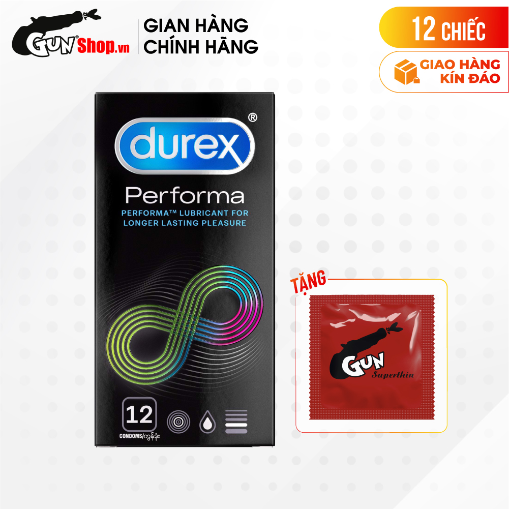 Bao cao su Durex Performa - Kéo dài thời gian kèm 1 chiếc BCS Gun Super Thin