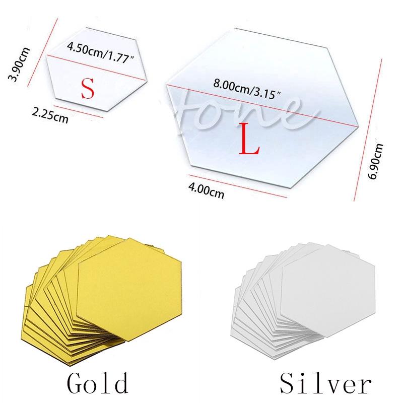 Bộ 12 miếng gương dán tường 3D hình lục giác